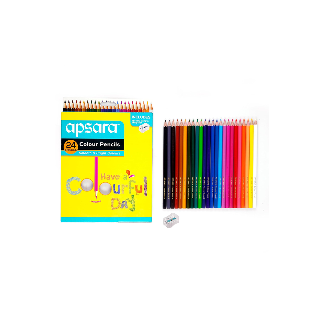Apsara Colour Pencils | Brilliant colours | Hex Shape | Easy Grip | Superior lead quality | School For Kids (24 Full Size)