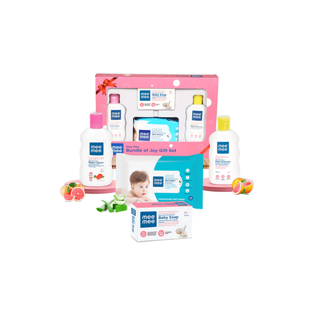 Mee Mee Baby Care Mee Mee Bundle of Joy Baby Grooming Kit Gift Set for New born Babies (Set of 4 pieces)