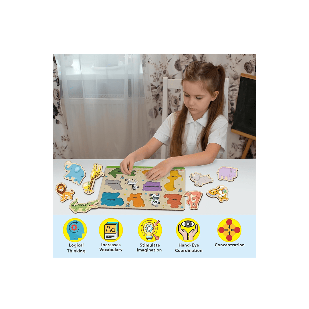 Little Berry Toys Little Berry Jungle Animals Wooden Puzzle Tray Knob and Peg Puzzle Multicolour (2 Years+)