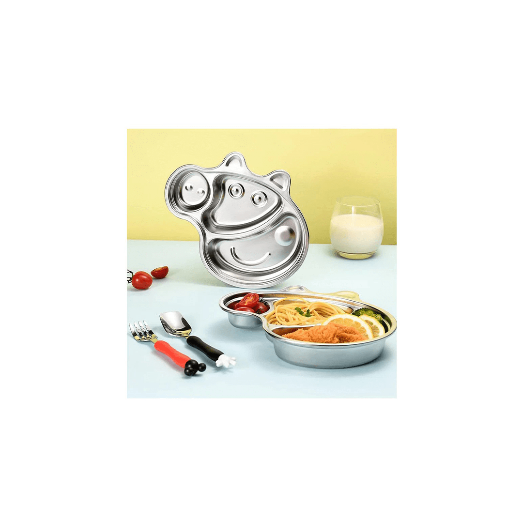 Happy Hues Baby & Toddler Food Happy Hues Stainless Steel Divided Meal Plate Tray-3 Compartments Dinner Dish for Baby- Peppa Design (2-7 Years)