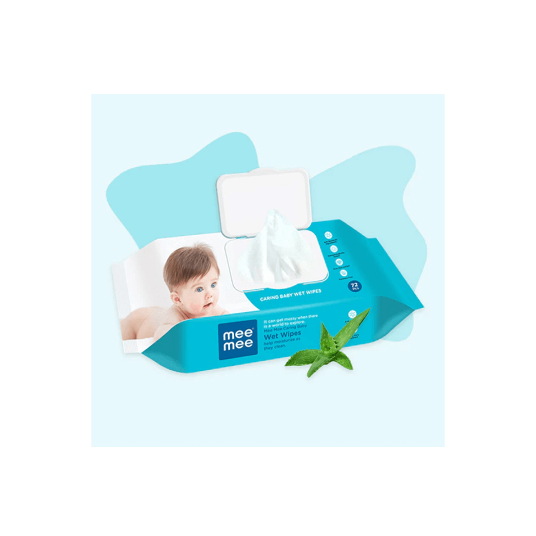 Mee Mee Baby Care Mee Mee Caring Baby Wet Wipes With Aloe Vera Extracts with Lid 72 pcs | Parabens Free ( 1 Month+ )