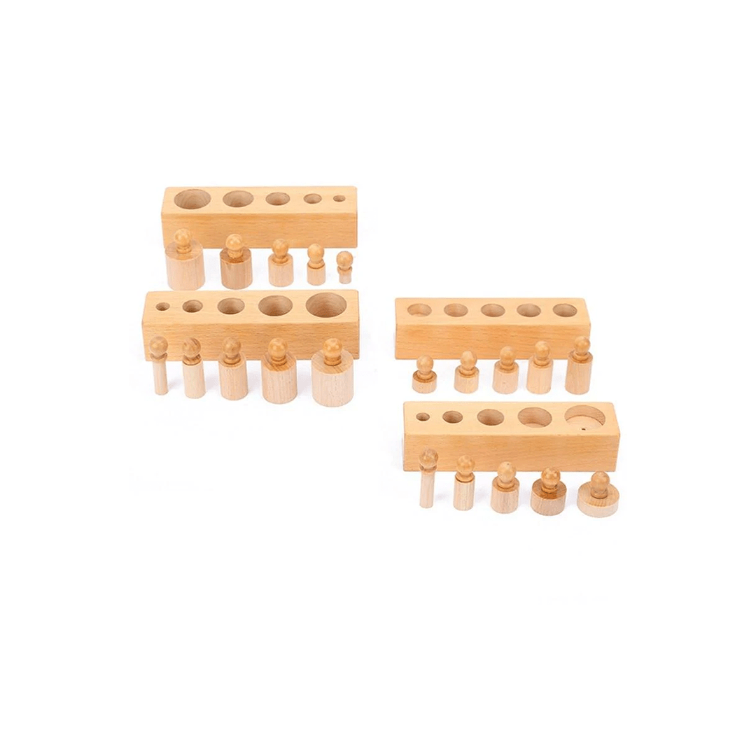 Extrokids Toys Extrokids Wooden Montessori Sensorial Material Family Set Mini Knobbed Cylinder Blocks (2 Years+)