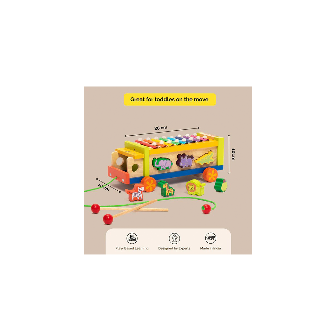 Shumee Wooden Musical Shape Sorter Toy Truck -Xylophone & Animals (2 Years+) - The Magic Lamps