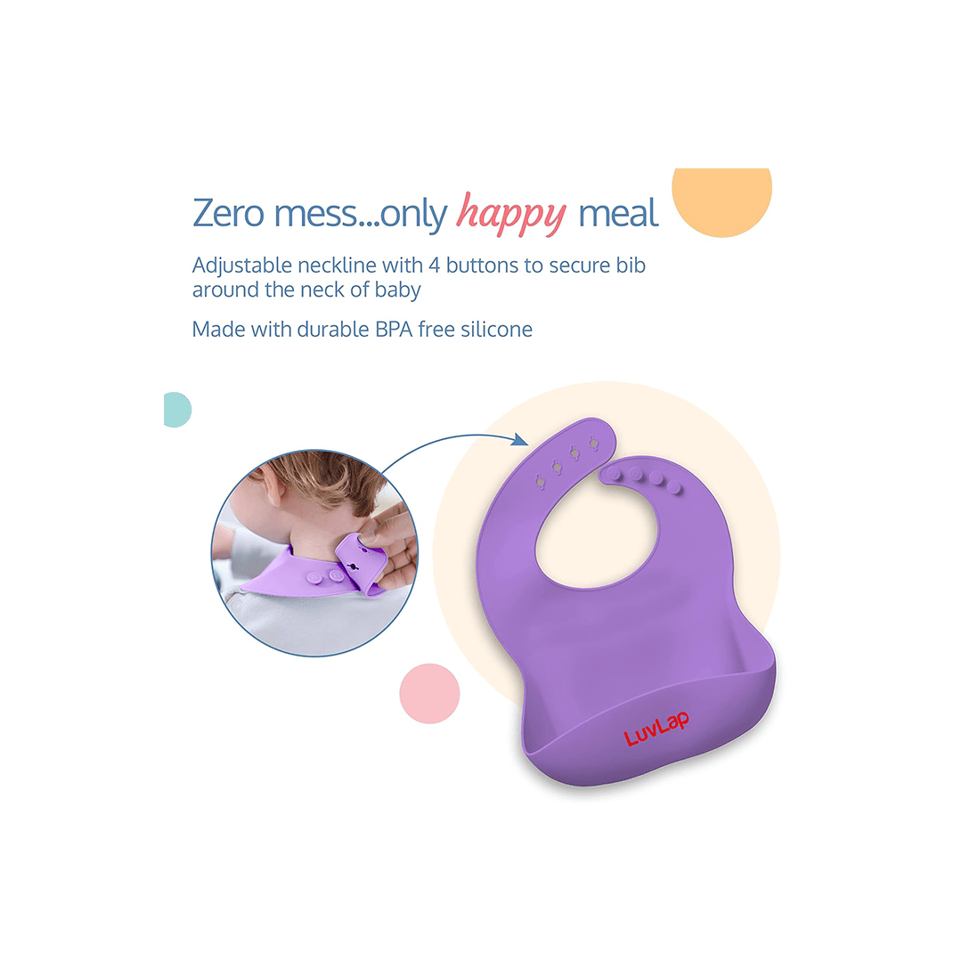 LuvLap Other Gears LuvLap 5-in-1 Silicone Baby Cutlery Set, Feeding Essentials - Divider Plate, Tumbler, Bib with Crumb Catcher, Suction Bowl, Silicone Spoon For Kids