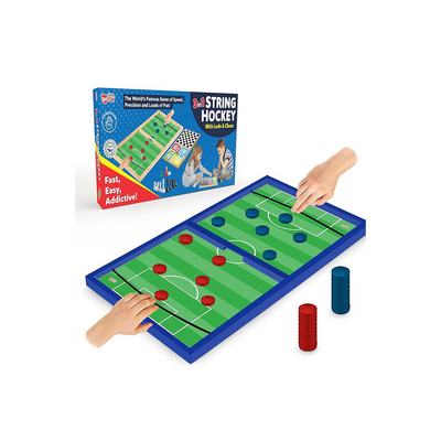 Little Berry 3 in 1 String Hockey Table Board Games for Adults & Kids | Double-Sided Wooden Fastest Finger First Indoor Game with Ludo & Chess (3 Years+) : Development Toys For Little Ones In India