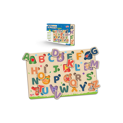 Little Berry Alphabet Letters Wooden Puzzle Tray Knob and Peg Puzzle Multicolour - 26 Pegs : Development Toy for Little Ones in India