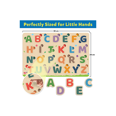 Little Berry Alphabet Letters Wooden Puzzle Tray Knob and Peg Puzzle Multicolour - 26 Pegs : Development Toy for Little Ones in India