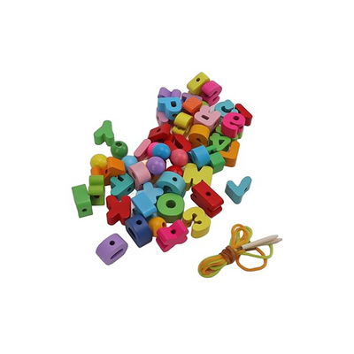 Extrokids Wooden Chunky Alphanumeric Blocks With Beads For Lacing (3 Years+) : Developments Toys For Little Ones in India 