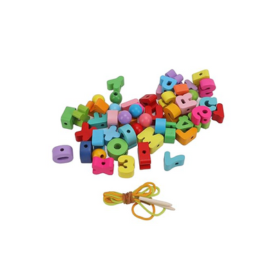 Extrokids Wooden Chunky Alphanumeric Blocks With Beads For Lacing (3 Years+) : Developments Toys For Little Ones in India 