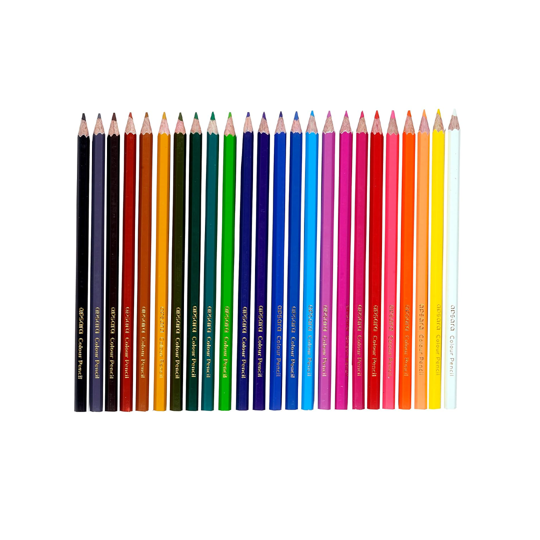 Apsara Colour Pencils | Brilliant colours | Hex Shape | Easy Grip | Superior lead quality | School For Kids (24 Full Size)