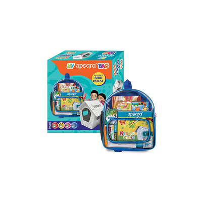 Apsara Stationery Bag Kit-DIY House,Premium Colour Pencils, Matt Magic 2.0 Pencils, Water Colour Tube, Wax Crayon, Oil Pastel, Mechano Eraser, Tidy up Sharpener-Eraser Combo For Kids