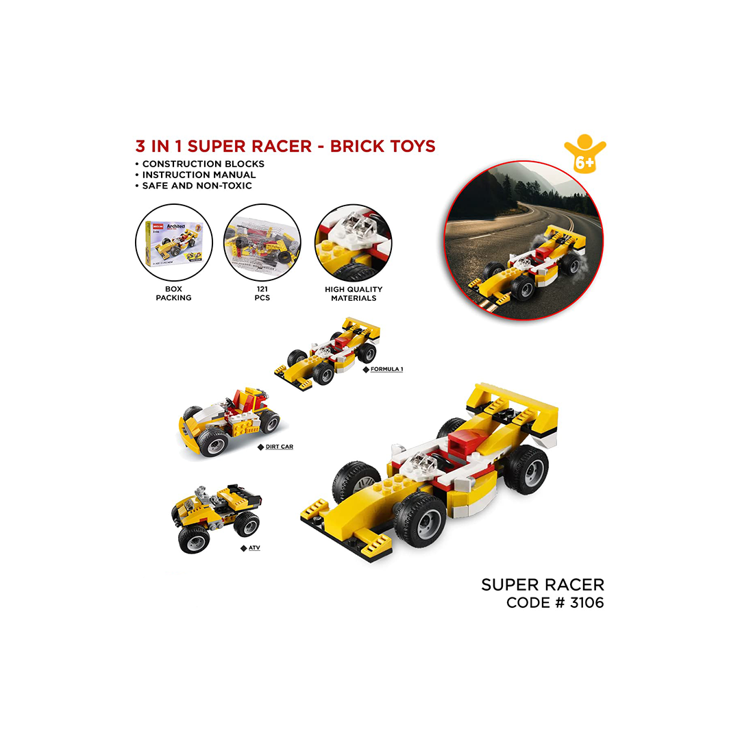 Baan Toys Architect 3in1 Super Racer Car Blocks Racing Car Block Formula 1 Go Kart Block Model Mini Blocks Assembled Children's Building Blocks Educational Toys (6 Years+) : Development Toys For Little Ones In India