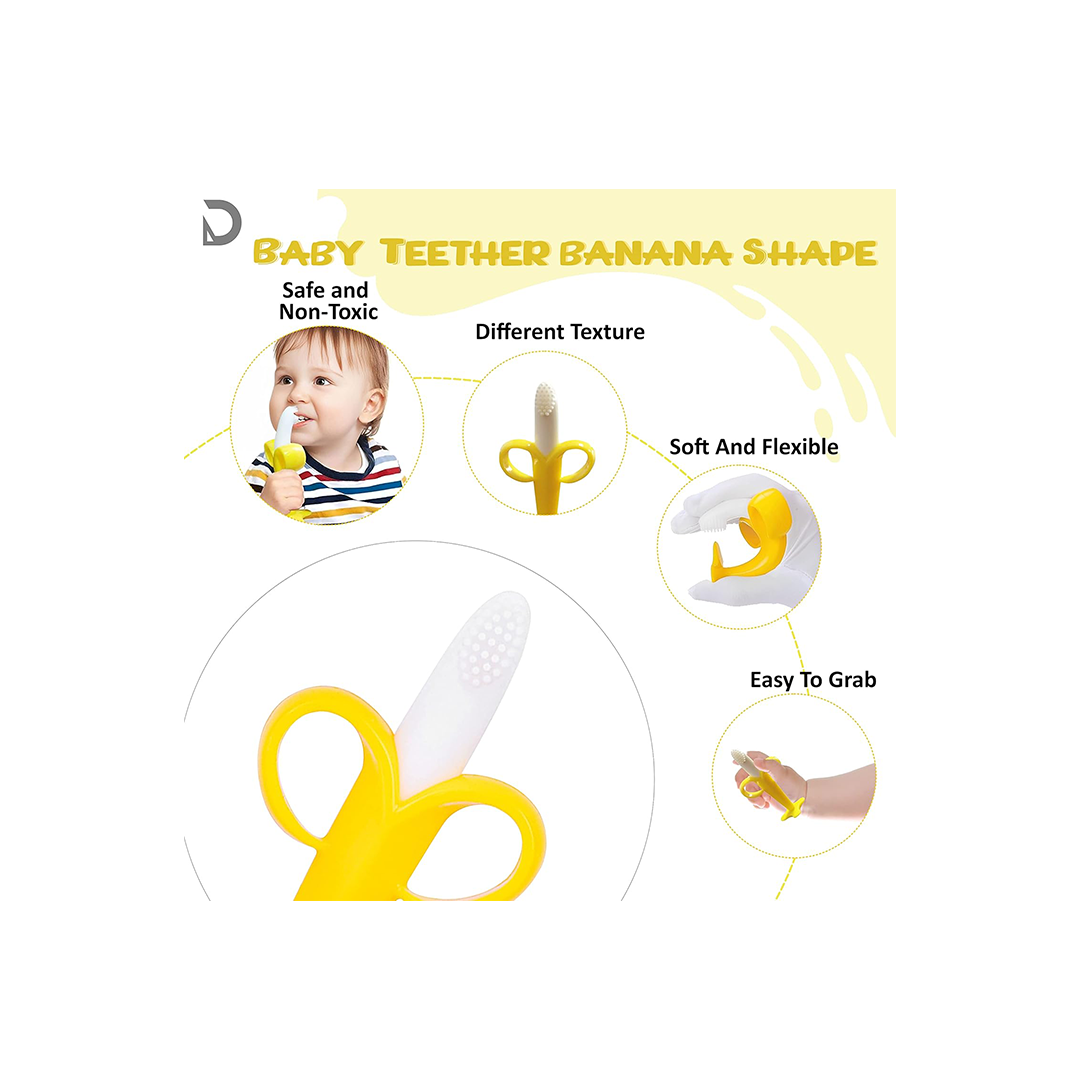 Baan Toys Banana Shape Silicone Teether Toothbrush For Kids (12 Months+)