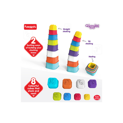 Funskool Giggles - Build N Tilt Number Cubes, Multicolour Cubes, Cubes with Numbers, Stack and Nest, 12 Months and above, 2 Modes of Stacking Straight stack and Slant Stack : Development Toy for Little Ones in India