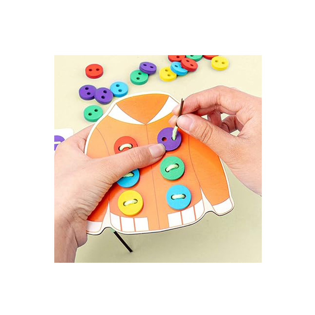 Extrokids Wooden Threading Clothes String Button Toy (2 Years+) : Developments Toys For Little Ones in India 