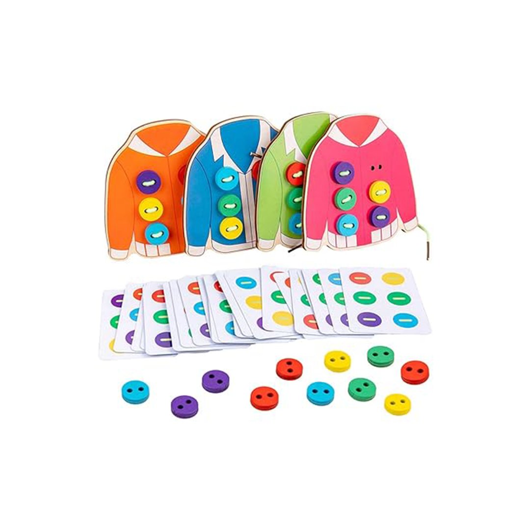 Extrokids Wooden Threading Clothes String Button Toy (2 Years+) : Developments Toys For Little Ones in India 