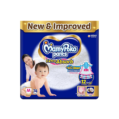 MamyPoko Pants Extra Absorb Baby Diapers, Medium (M)  7-12kg