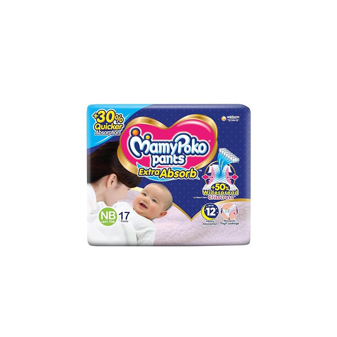 MamyPoko Pants Extra Absorb Baby Diapers, New Born (NB) Upto 5kg