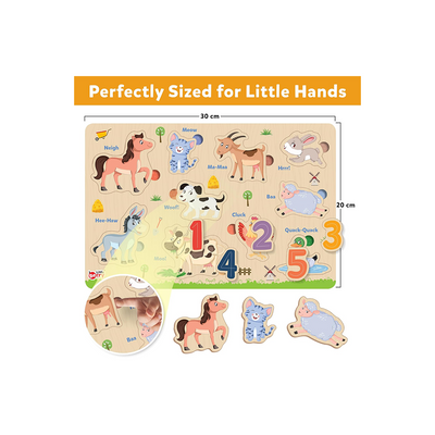 Little Berry Farm Animals Wooden Puzzle Tray Knob and Peg Puzzle Multicolour (2 Years+) : Development Toys For Little Ones In India