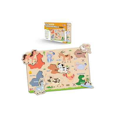 Little Berry Farm Animals Wooden Puzzle Tray Knob and Peg Puzzle Multicolour (2 Years+) : Development Toys For Little Ones In India