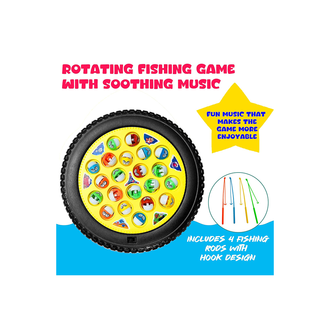 Baan Toys Fishing Game Rechargeable Rotating Board Fishes, With Big Round Pond & 4 Catching Sticks Toys for Kids (3 Years+)