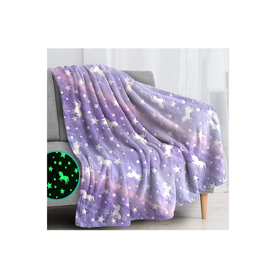 Happy Hues Purple Unicorn Glow in The Dark Soft & Cozy Blanket- 80 x 60 inch (2-7 Years)