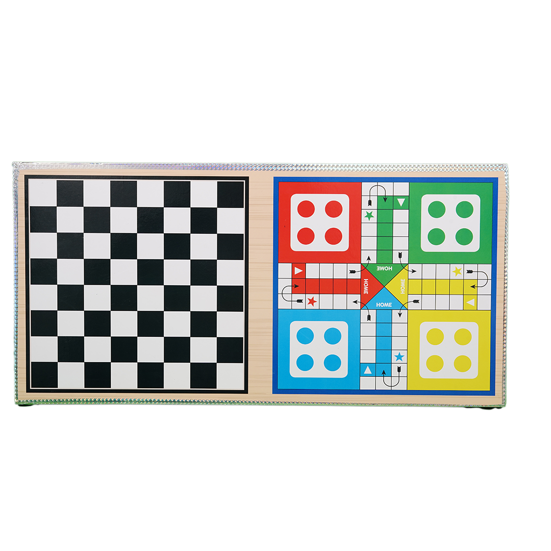 Little Berry 3 in 1 String Hockey Table Board Games for Adults & Kids | Double-Sided Wooden Fastest Finger First Indoor Game with Ludo & Chess (3 Years+)