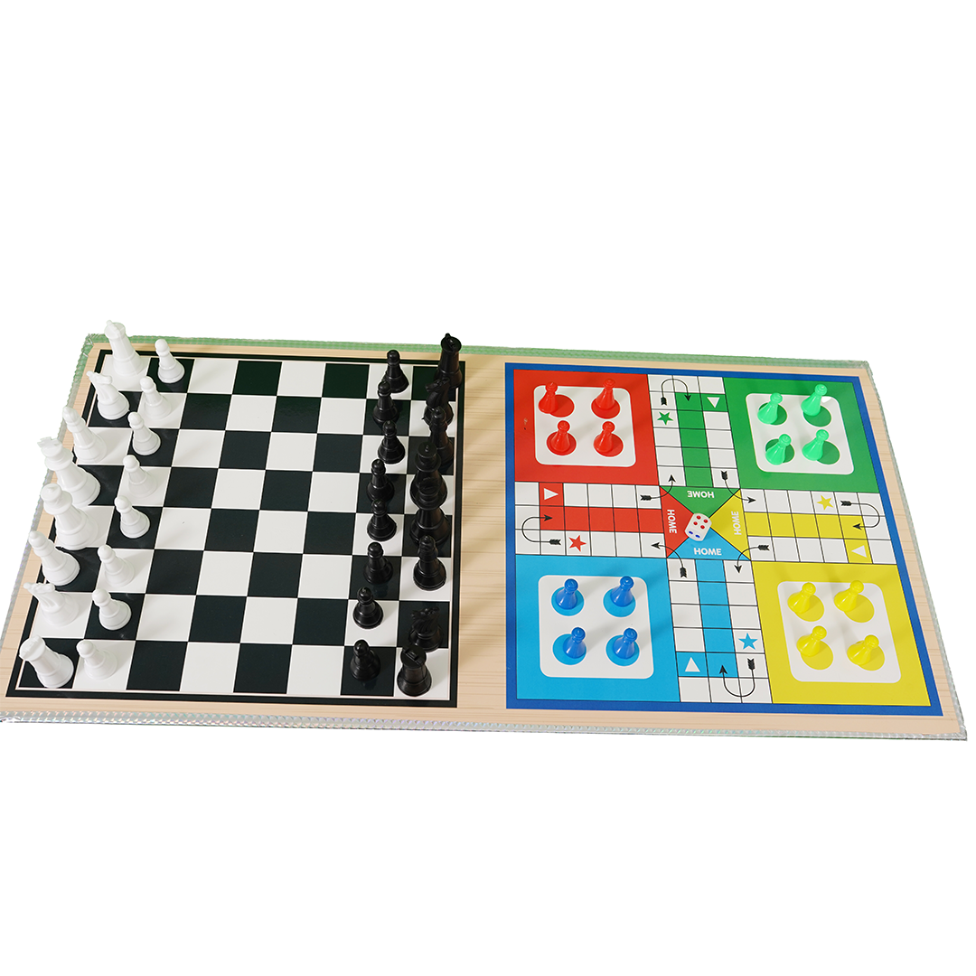 Little Berry 3 in 1 String Hockey Table Board Games for Adults & Kids | Double-Sided Wooden Fastest Finger First Indoor Game with Ludo & Chess (3 Years+)