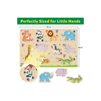 Little Berry Jungle Animals Wooden Puzzle Tray Knob and Peg Puzzle Multicolour (2 Years+) : Development Toys For Little Ones In India