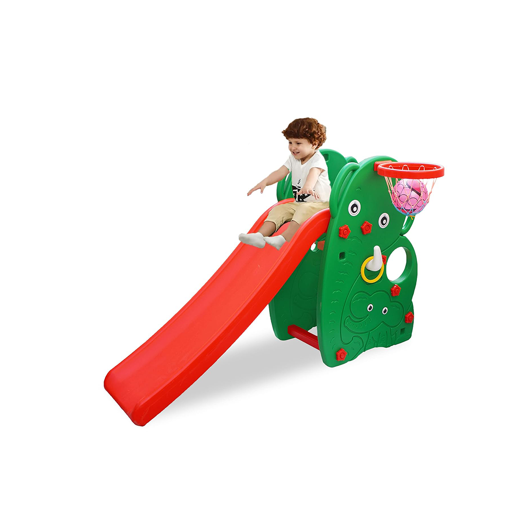 Elephant Shaped Garden Slide with Basketball Hoop