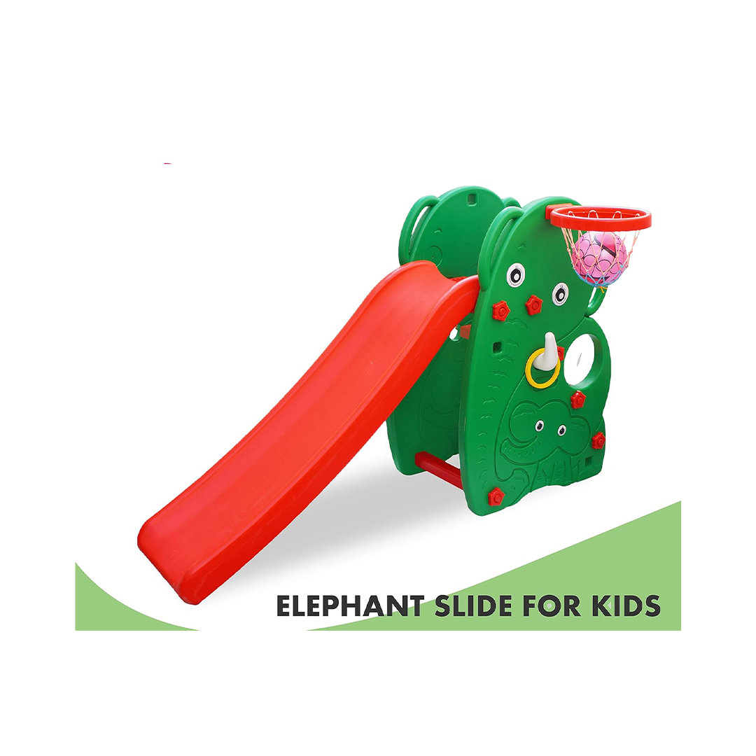 Elephant Shaped Garden Slide with Basketball Hoop