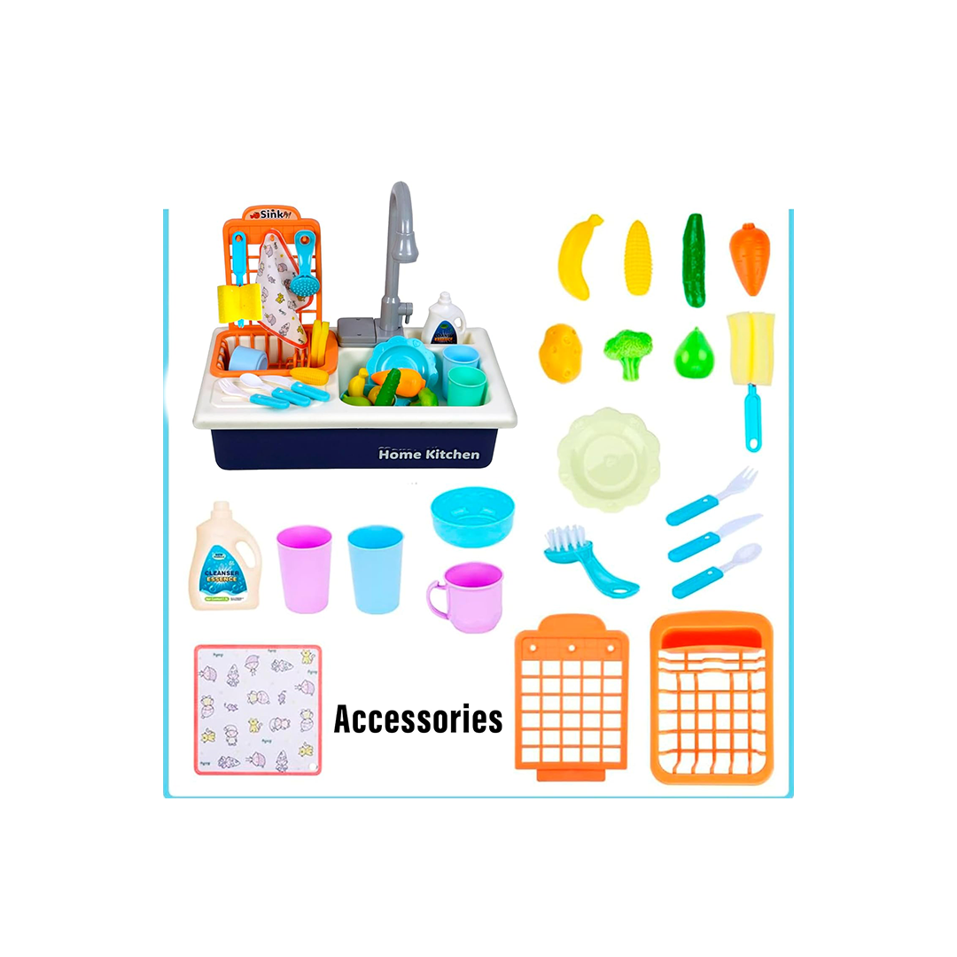 Baan Toys Kitchen Play Set With Automatic Water Cycle System Kitchen Play Sink Toys with Accessories - Blue (3 Years+) : Development Toys For Little Ones In India