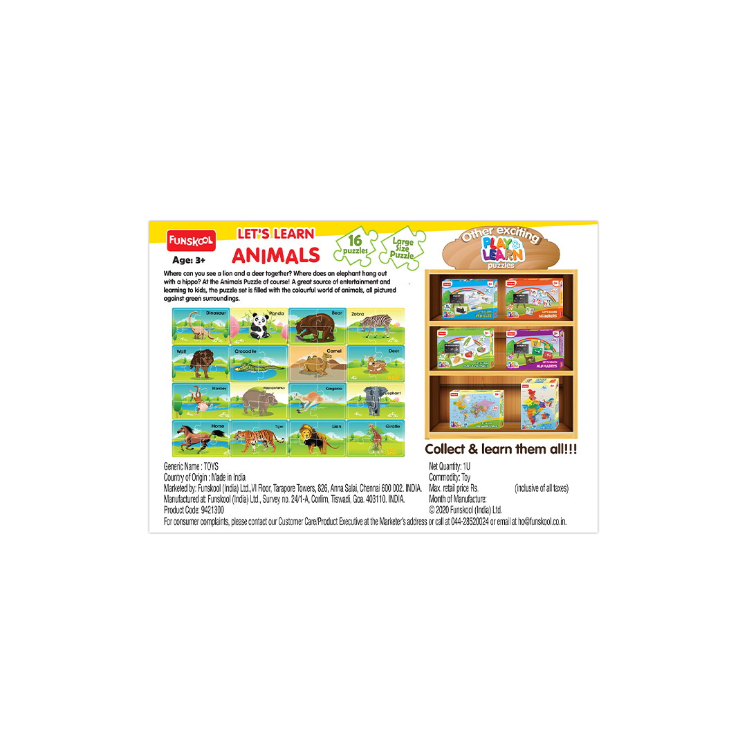 Funskool Let's Learn Animals Puzzle (3 Years+) : Development Toys For Little Ones In India