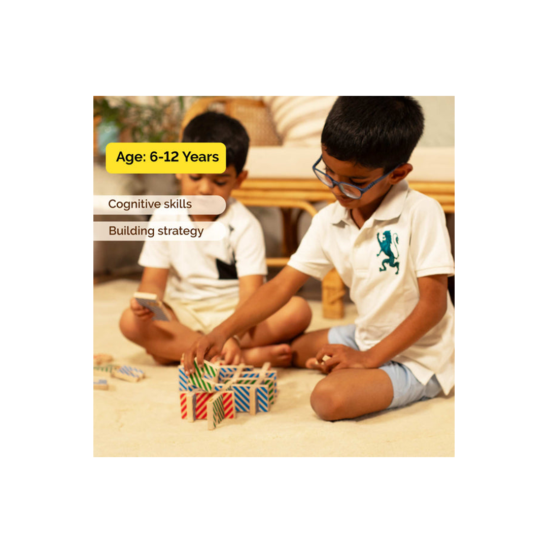 Shumee Link-It Wooden Block Stacking Family Strategy Game With Cards | 27 Pieces | 4 Players (6 Years+): Engaging Development Toy for Little Ones in India