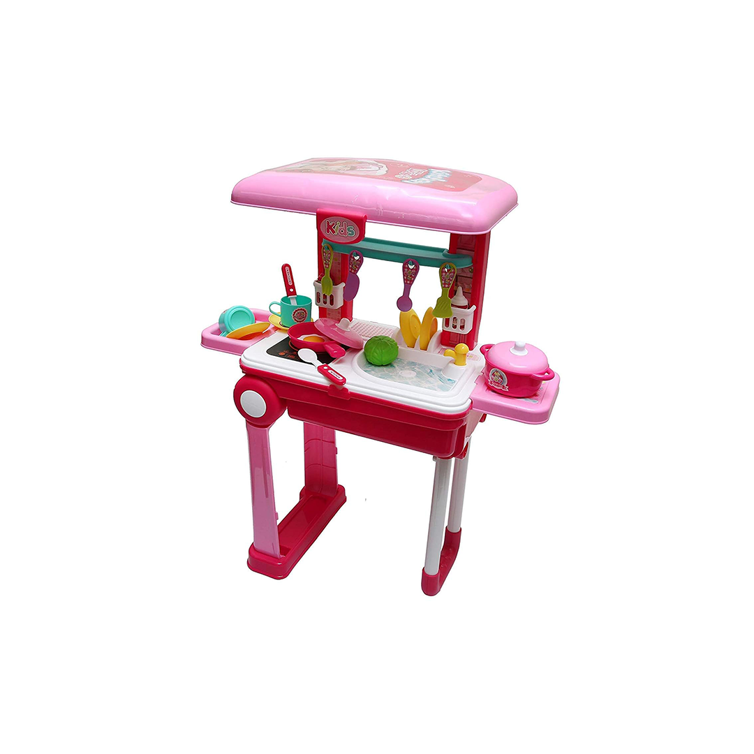 Baan Toys 2 in 1 Little Chef Trolley Kitchen Set with Music & Light/Kitchen Set with Unique Suitcase for 3+ Year Girls/Unique Trolley Design Kitchen Set for Kids. : Development Toys For Little Ones In India