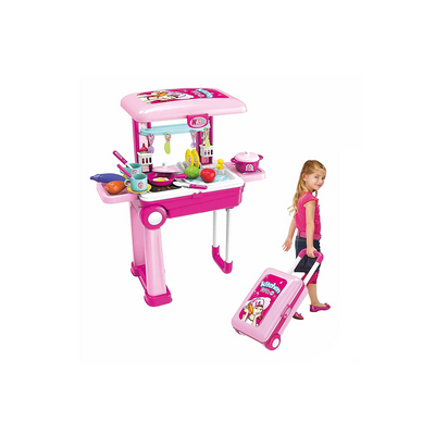 Baan Toys 2 in 1 Little Chef Trolley Kitchen Set with Music & Light/Kitchen Set with Unique Suitcase for 3+ Year Girls/Unique Trolley Design Kitchen Set for Kids. : Development Toys For Little Ones In India