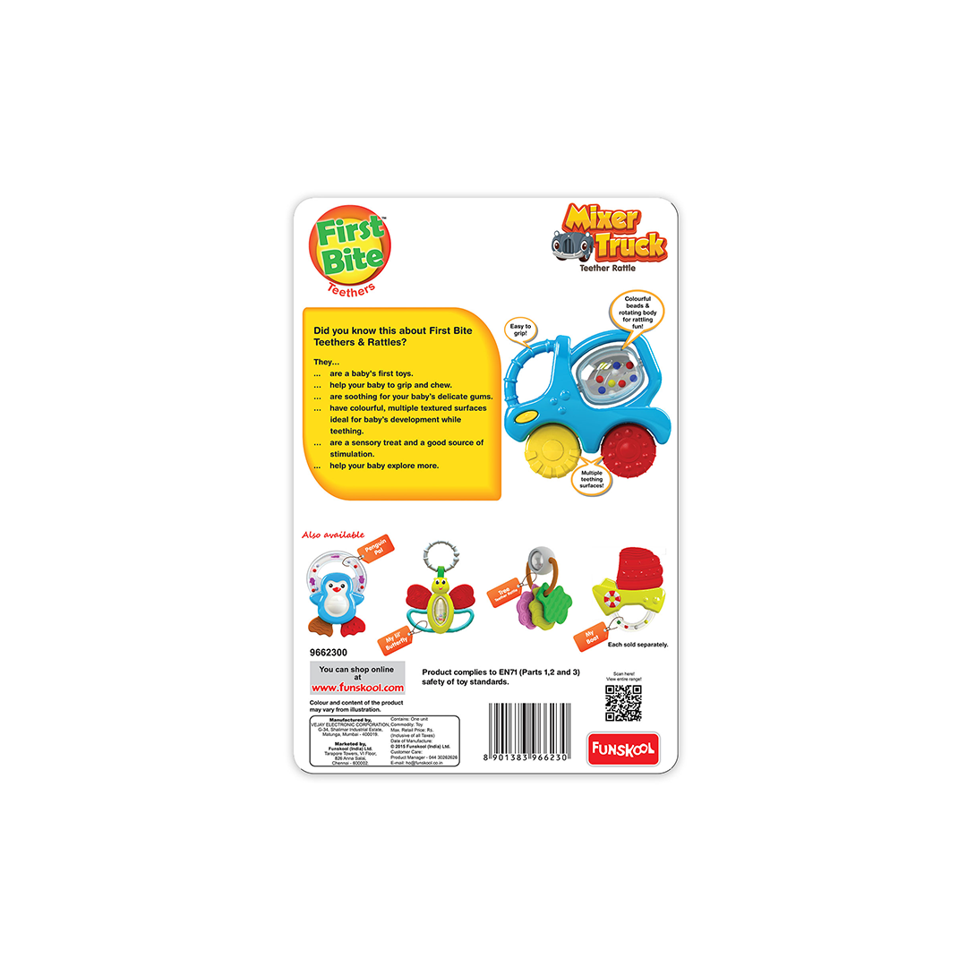 Funskool Mixer Truck Teether Rattle: Development Toy for Little Ones in India