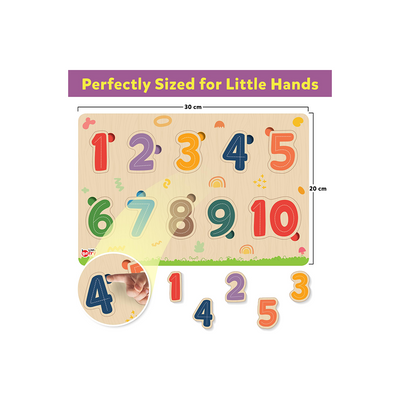 Little Berry Numbers Counting 1-10 Wooden Puzzle Tray Knob and Peg Puzzle Multicolour - 10 Pegs : Development Toy for Little Ones in India