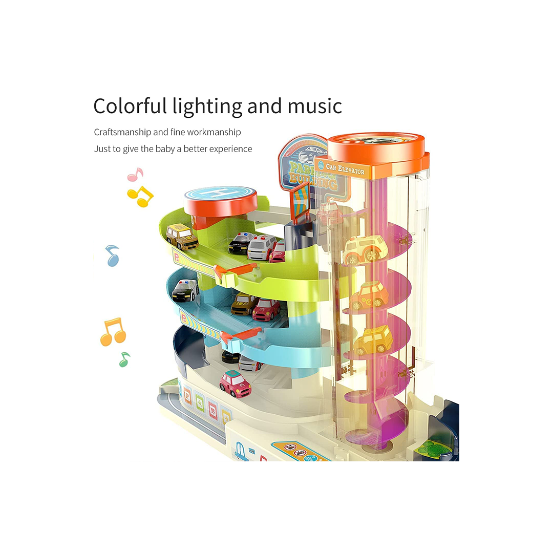 Happy Hues 3 Level Race Track Toy -Light & Music Electric Parking Building Lot - Automatic & Manual (3-7 Years) : Development Toys For Little Ones In India