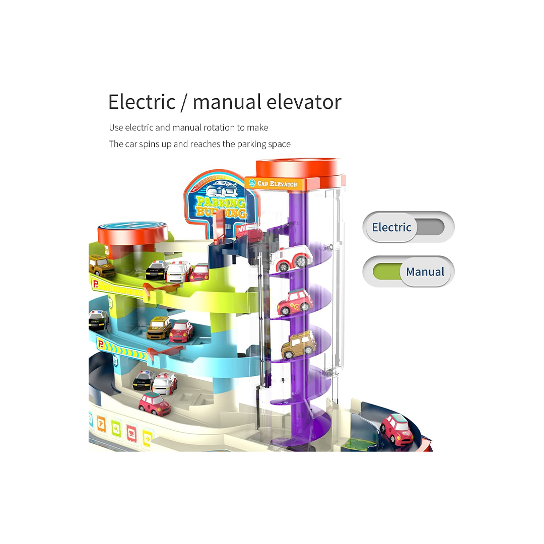 Happy Hues 3 Level Race Track Toy -Light & Music Electric Parking Building Lot - Automatic & Manual (3-7 Years) : Development Toys For Little Ones In India