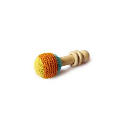 Shumee Wooden Organic Crochet Shaker - Baby Rattle Toy (0 Months+)