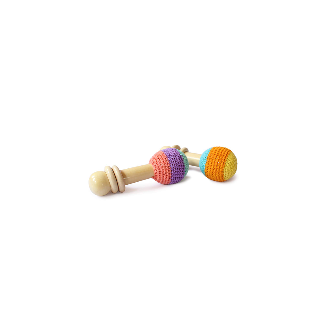 Shumee Wooden Organic Crochet Shaker - Baby Rattle Toy (0 Months+)