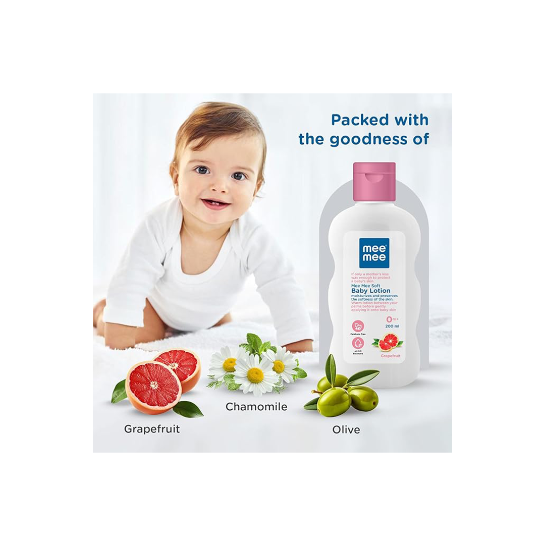 Mee Mee Soft Moisturizing Baby Lotion With Fruit Extracts Contains Chamomile, rich in antioxidants( 1 Month+ )