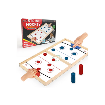 Little Berry 2 in 1 String Hockey Table Board Games for Adults & Kids | Double-Sided Wooden Fastest Finger First Indoor Game with White Board & Marker | Sling Puck Board Hockey Toy Big Size : Engaging Development Toy for Little Ones in India