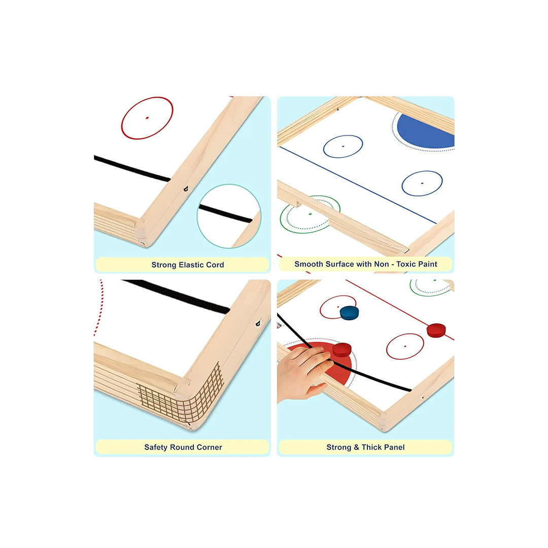 Little Berry 2 in 1 String Hockey Table Board Games for Adults & Kids | Double-Sided Wooden Fastest Finger First Indoor Game with White Board & Marker | Sling Puck Board Hockey Toy Big Size : Engaging Development Toy for Little Ones in India