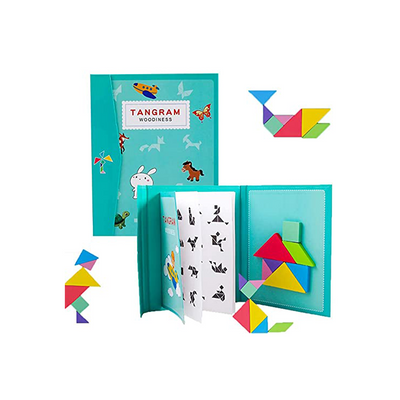 Happy Hues Travel Wooden Tangram Puzzle - Magnetic Pattern Block Book with Solution| 3D Puzzle Road Trip Game (2-7 Years): Development Toy for Little Ones in India