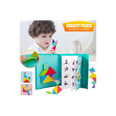 Happy Hues Travel Wooden Tangram Puzzle - Magnetic Pattern Block Book with Solution| 3D Puzzle Road Trip Game (2-7 Years): Development Toy for Little Ones in India