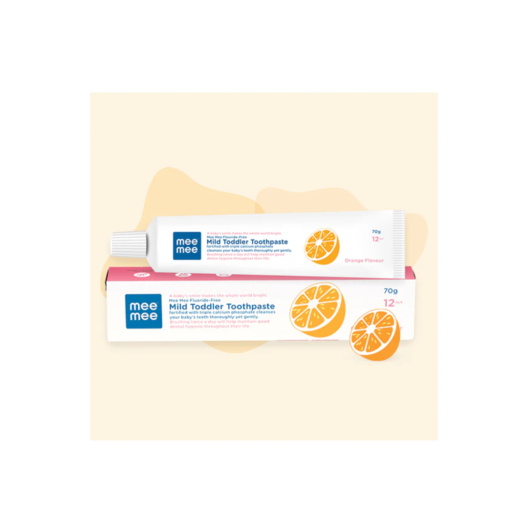 Mee Mee Fluoride-Free Mild Toddler Toothpaste with Triple Calcium Orange Flavor, 70gms ( 12 Months+ )