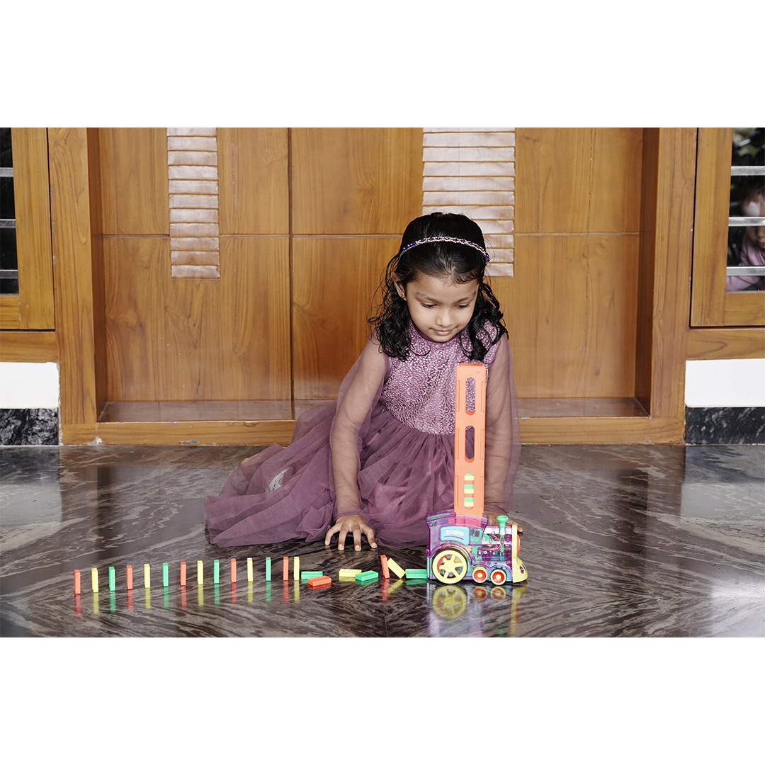 Baan Toys Domino Toy Train Set 60 Pcs Domino Block Set, Domino Rally Train Model with Lights and Sounds Construction and Stacking Toys (3 Years+)