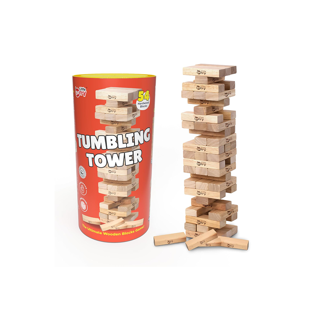 Little Berry Tumbling Tower Game for Adults & Kids (Canister Tube Pack) | 54 Wooden Blocks | Big Size Wooden Stacking & Blocks Balancing Game for Ages 3+ Years Engaging Development Toy for Little Ones in India